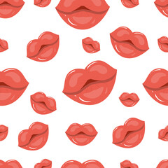 Female beautiful lips with red lipstick. Vector illustration of sensual and plump lips, fashionable lipstick, pattern for textiles, t-shirt
