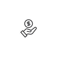 Hand with a coin line icon. linear style sign for mobile concept and web design. Outline vector icon. Symbol, logo illustration. Vector graphic