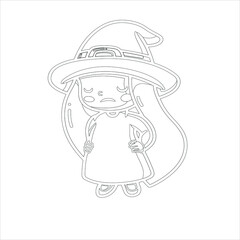 Sweet girl  witch Coloring page , 
Cute chibi kawaii Witch  characters , cute girl vector Illustration  Hand drawn vector illustration for coloring book