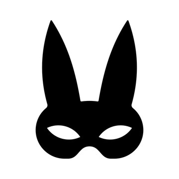 recommend clip art: Adult bunny mask vector icon. Black bdsm fetish masquerade costume eye mask silhouette hidden person face. Simple design incognito sex party woman cosplay clip art illustration.