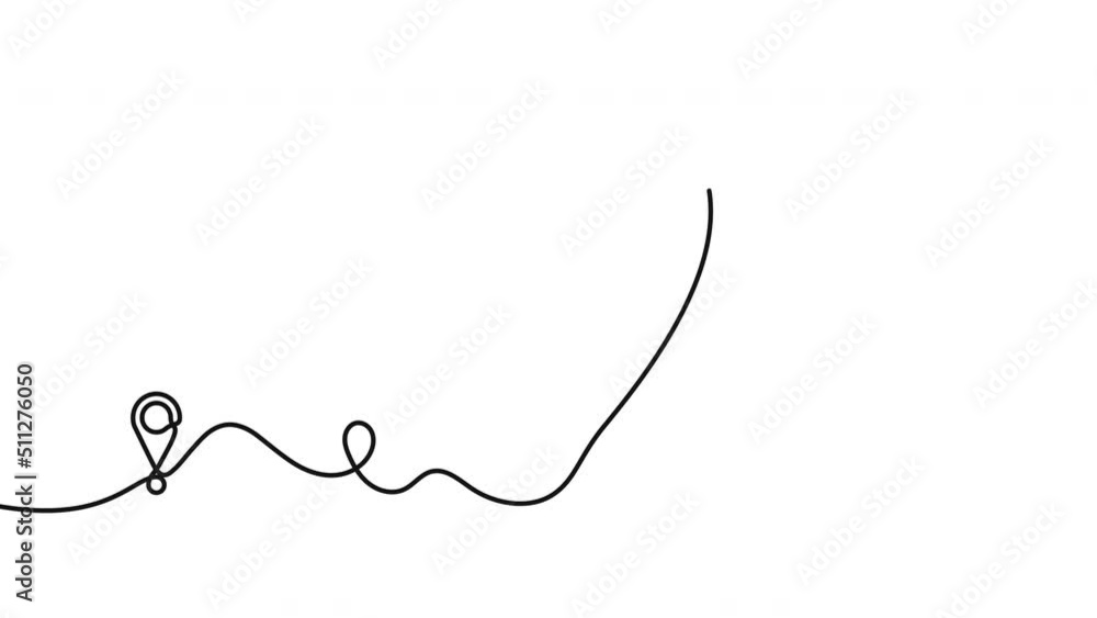 Poster Continuous one line drawing of airplane path in heart form. One single line airplane route with start point and hearted way, aircraft with heart shaped trace. 4K video animation with alpha channel.
