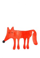 orange watercolor cartoon fox with closed eyes