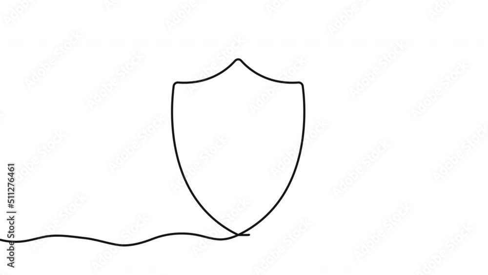 Poster shield of one continuous line drawn. security shield drawing one line. safety and protection concept