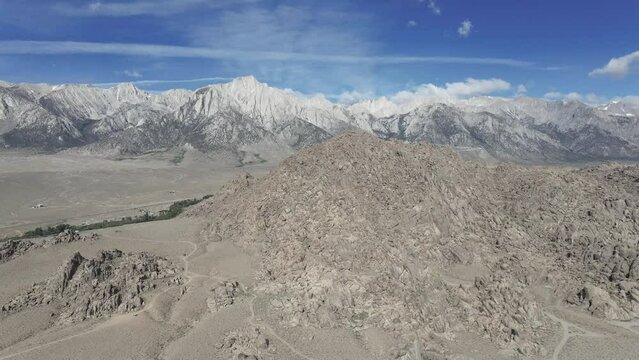 Mt Whitney and the Sierra mountains behind Alabama Hills, California.