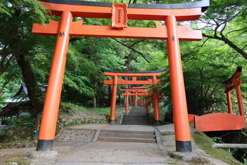 Fototapeta na wymiar A scene of the access to the precincts of Arikoyama-inari-jinjya Shrine at Izushi-cho Town in Toyooka City in Hyogo Prefecture in Japan 日本の兵庫県豊岡市出石町にある有子山稲荷神社境内への参道の一風景