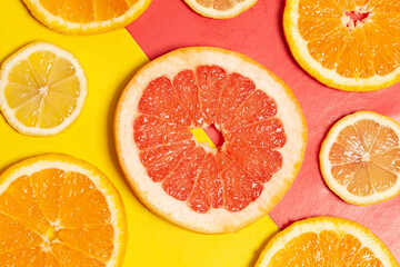 Citrus fruits collection food background oranges grapefruit lemon fresh fruit background