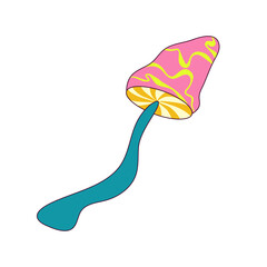 Trippy mushroom in cartoon style isolated on white background. Hippy rave groovy style y2k. Doodle vector illustration. Vector crazy illustration.
