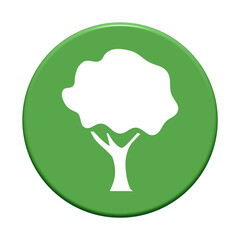 Runder grüner Button mit Baum zeigt Wald, Natur, Park oder Holz