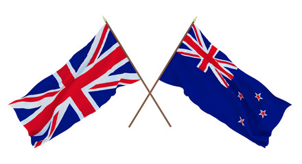 Background for designers, illustrators. National Independence Day. Flags The United Kingdom of Great Britain and Northern Ireland and  New Zealand