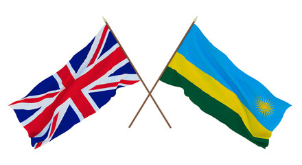 Background for designers, illustrators. National Independence Day. Flags The United Kingdom of Great Britain and Northern Ireland and  Rwanda