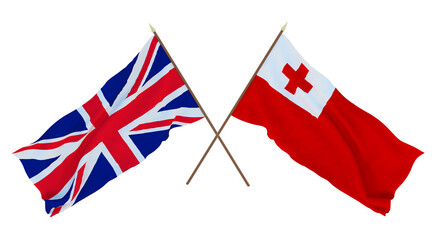 Background for designers, illustrators. National Independence Day. Flags The United Kingdom of Great Britain and Northern Ireland and  Tonga