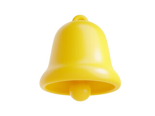 Notification bell icon 3d render - cute cartoon illustration of simple yellow bell for reminder or notice concept.