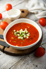 Traditional homemade cold gazpacho soup