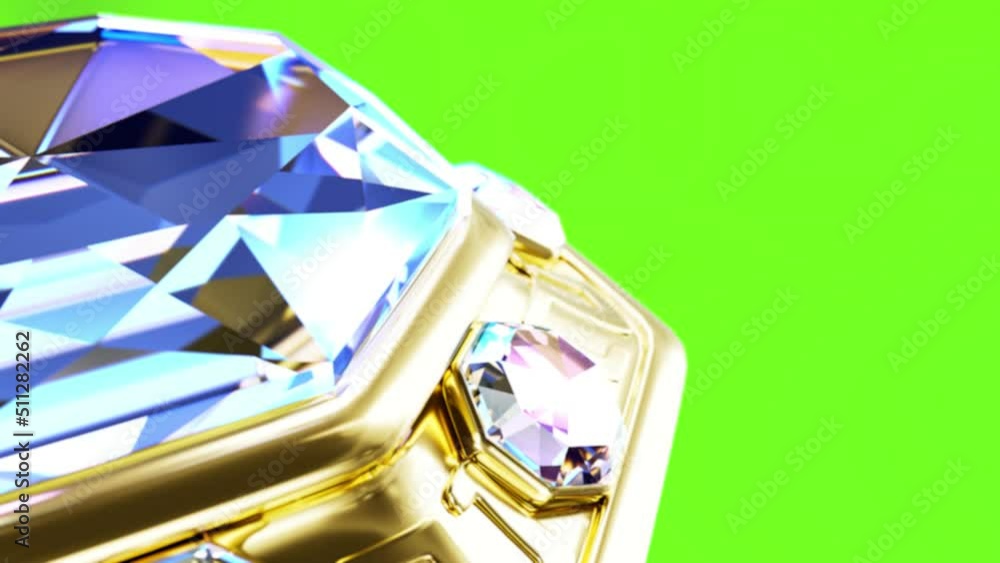 Poster Defocused background- shining diamond with golden setting rotate on chroma key screen, isolated - loop video