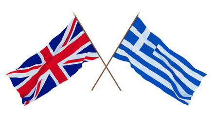 Background for designers, illustrators. National Independence Day. Flags The United Kingdom of Great Britain and Northern Ireland and Greece