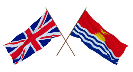 Background for designers, illustrators. National Independence Day. Flags The United Kingdom of Great Britain and Northern Ireland and Kiribati