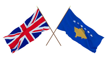 Obraz premium Background for designers, illustrators. National Independence Day. Flags The United Kingdom of Great Britain and Northern Ireland and Kosovo