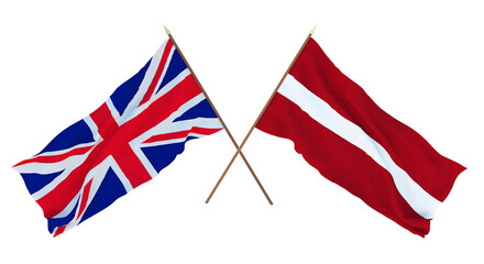 Obraz premium Background for designers, illustrators. National Independence Day. Flags The United Kingdom of Great Britain and Northern Ireland and Latvia