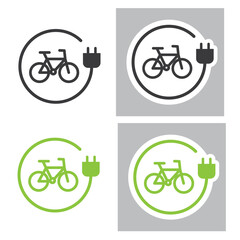 Electric bike charging station, icon, vector, sticker.