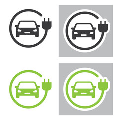 Electric car and electric vehicles charging, symbol, icon, sticker.
