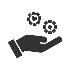 Hand holding poker chips. Casino chips on a palm. Simple design. Flat vector illustration.
