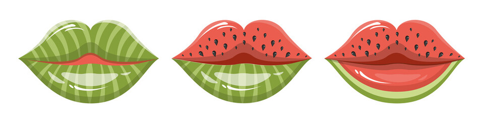 juicy fruit make-up, watermelon lipstick, female, sensual lips, dersky lipstick, modern style