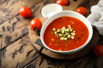 Traditional homemade cold gazpacho soup
