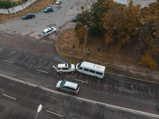 Severe accident. Traffic accidents on the road. View from above. The car got into an accident....