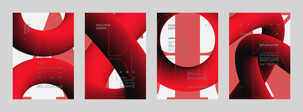 Abstract set Placards, Posters, Flyers, and Banner Designs. Vertical A4 format. Strict and discreet brochure. Type and 3D shapes