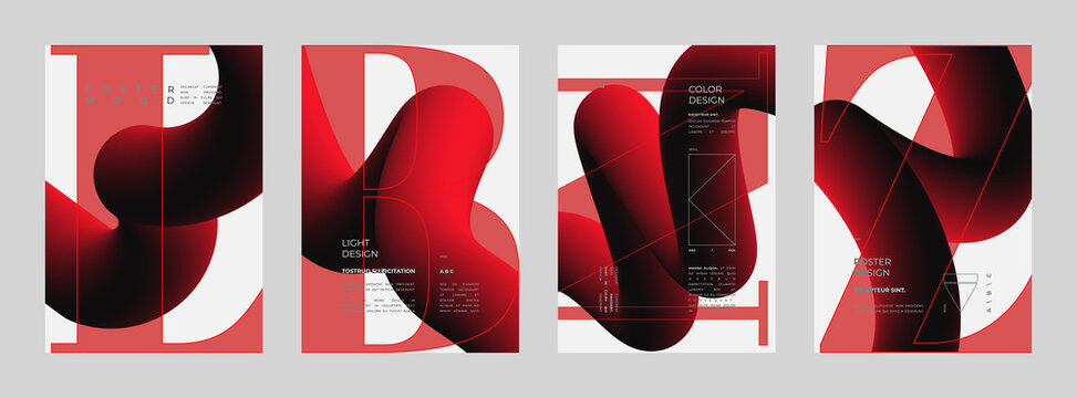 Abstract set Placards, Posters, Flyers, and Banner Designs. Vertical A4 format. Strict and discreet brochure. Type and 3D shapes