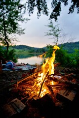 Feu de camp nature forêt camping sauvage nature coucher de soleil flammes