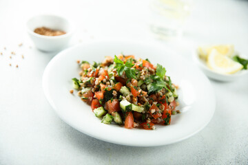 Healthy buckwheat salad with vegetables