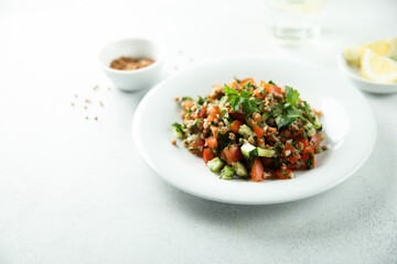 Healthy buckwheat salad with vegetables