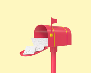 Vintage Letterbox, Post box, mailbox 3d icon. Outdoor drop boxes, street postboxes, letterboxes. Red mailbox standing on stand. 3D Rendered illustration