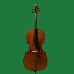 A classica instrument - the cello - isolated on a blue green background