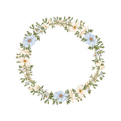 round wreath of wild and yellow wildflowers