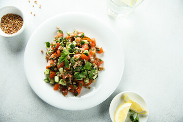 Healthy buckwheat salad with vegetables