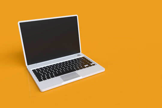 Laptop with Digital Blank Screen Isolated on Orange Background. 3d Rendering