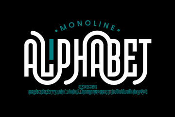 Monoline style font design, set of alphabet letters and numbers vector illustration