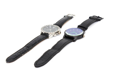 A picture of wristwatch on white background with selective focus