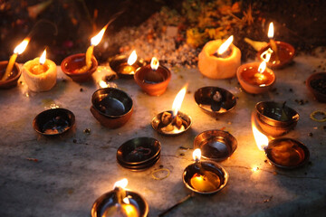 burning candles in the temple himalayas