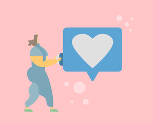 The bubble that the woman turns on, like the icon. Flat vector illustration.