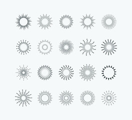 Sunburst set. Sunburst icon collection vector illustration. Retro sunburst design. Set of vintage hand drawn sunburst rays design elements, explosion black rays.