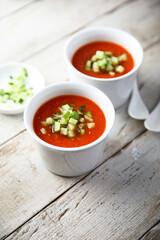 Traditional homemade cold gazpacho soup