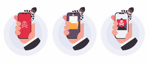 Insecure connection, online scam, virus, vector illustration in flat design.