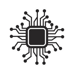 Cpu chip technology vector digital electronic. Computer processor illustration board icon and communication tech hardware. Microchip motherboard engineering datum and symbol pc core equipment device