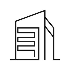 Building vector icon business architecture. Symbol city house and hotel office apartment illustration sign. Residential urban skyscraper construction and government estate. Silhouette thin element