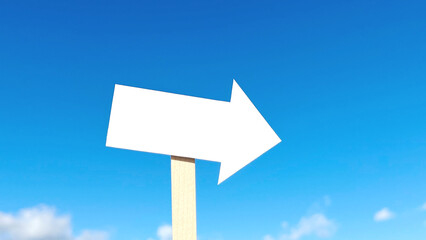矢印の下向き道しるべ_青空背景_真ん中