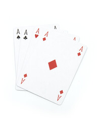 Diamond four aces poker cards isolated on white background