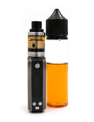 Electronic cigarette, Vaping device and liquid oil on white background
